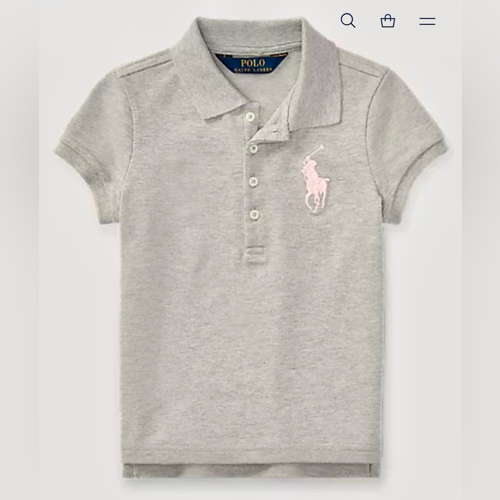 Polo Ralph Lauren Big Pony Stretch Mesh Grey Polo Shirt Size Medium 8-10